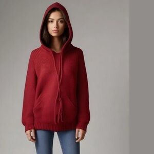 Northern Watters Knitwear Popcorn Hooded Pullover Red Wool Sweater Size S/M